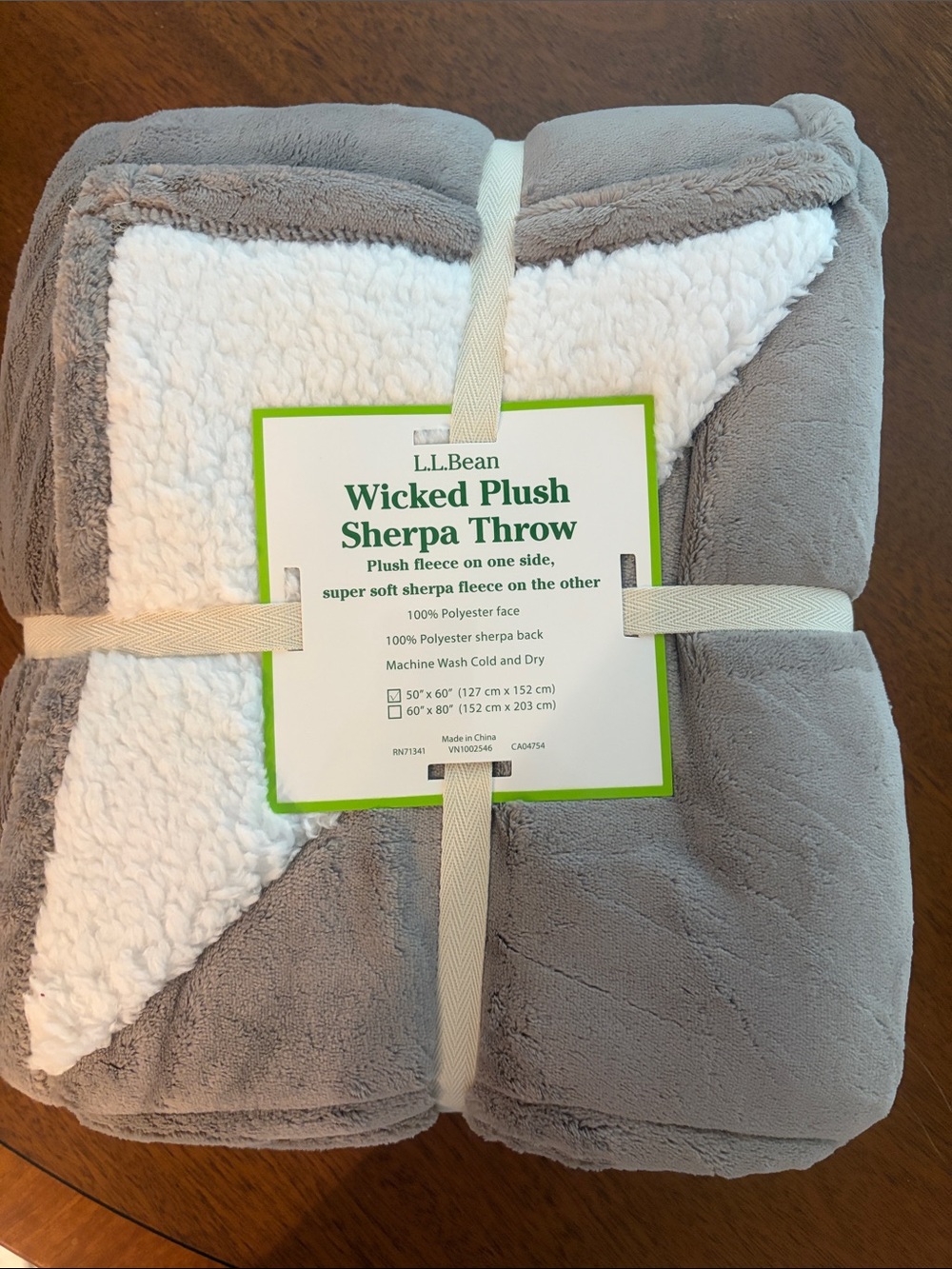 L.L. Bean Gray Plush Fleece with White Sherpa Throw